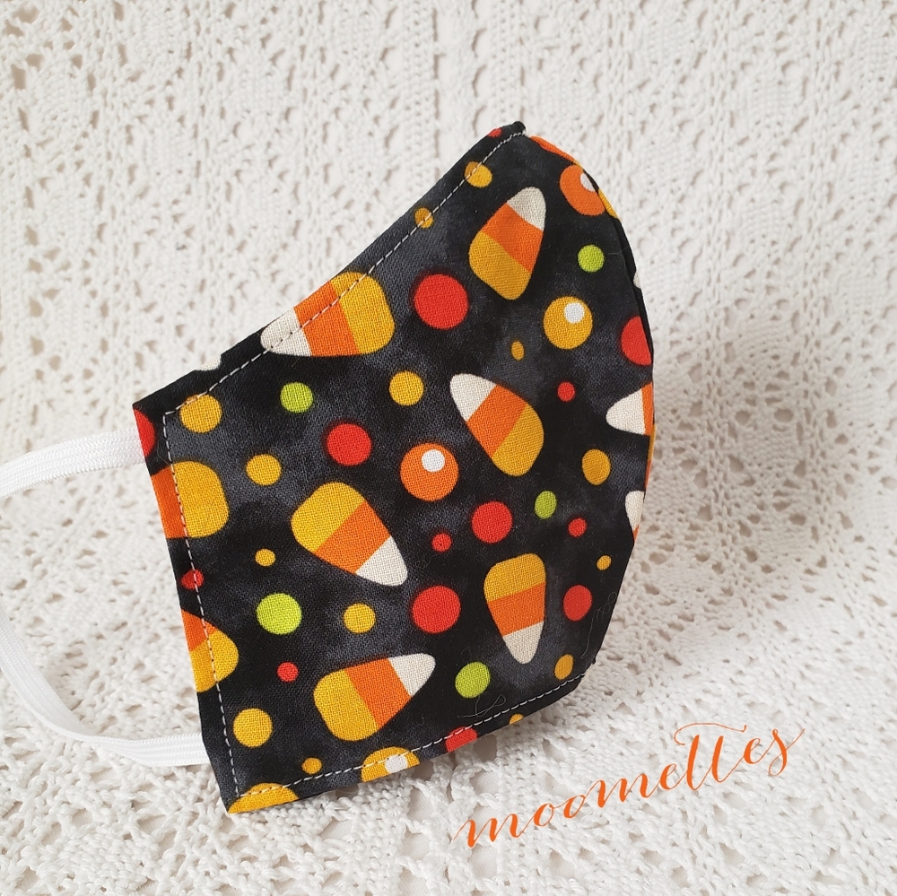 Kids Halloween Face Mask Candy Corn Fabric Cover - Picture 3 of 4